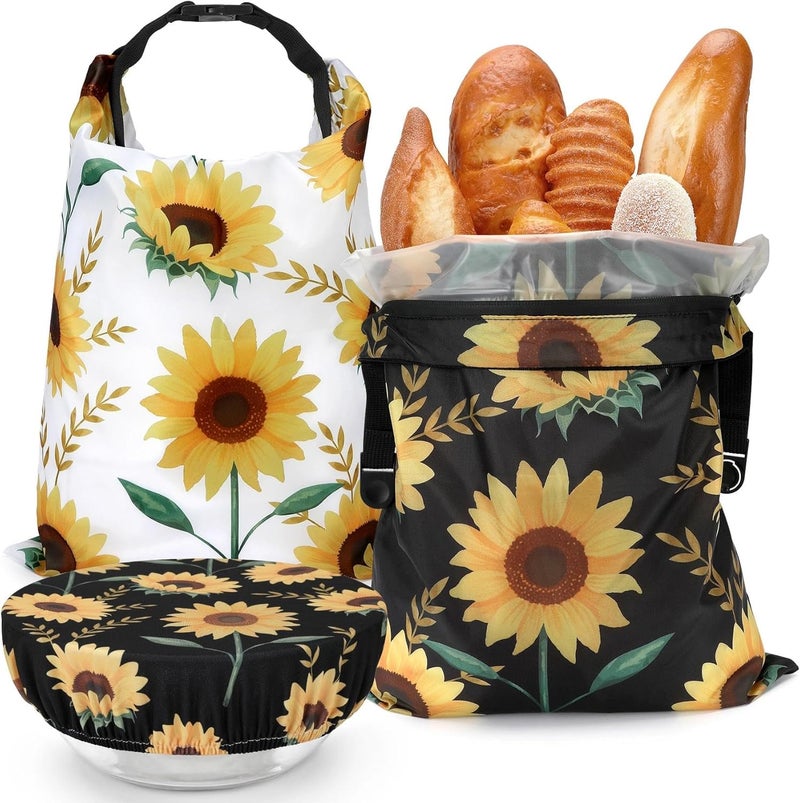 Revahope 2 Pack Reusable Bread Bags for Homemade Bread, 17"×13" Sourdough Bread Storage Bags with Bowl Cover - Keep Loaf Fresh and Easy to Wash(Sunflowers) - Image 1